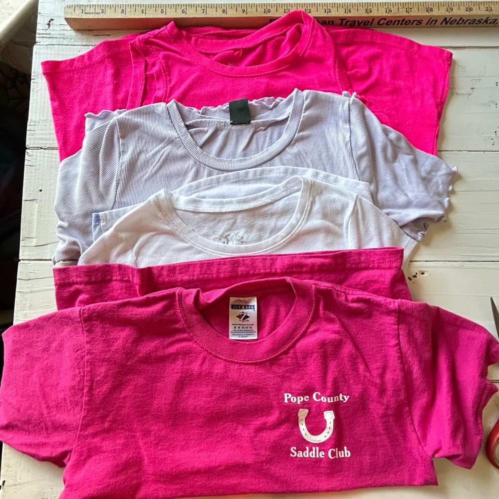 Girls Top Bundle‎ Justice Jerzees Pink Purple Graphic Tee Ribbed Rose Size 10-12